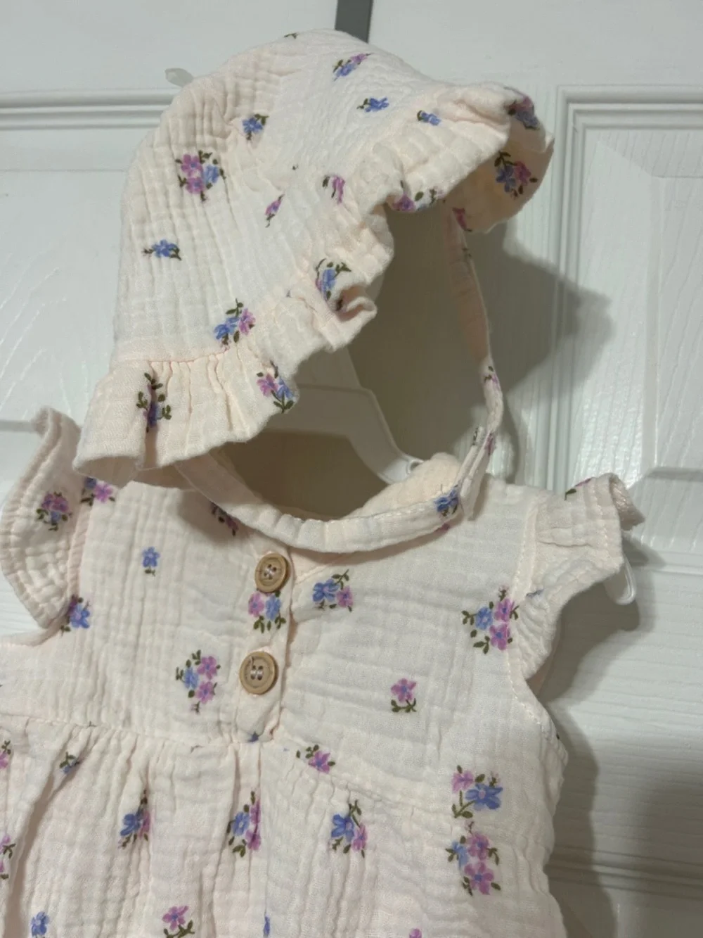Charlotte & Star Newborn Girl Floral Romper With Sun Hat Gauze Cotton 3-6 Months